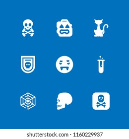 9 spooky icons in vector set. vampire, horror, zombie and death skull and bones illustration for web and graphic design