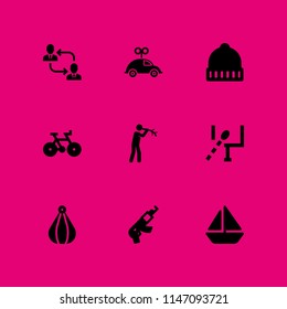 9 sport icon set with car, diet and boat vector illustration for graphic design and web