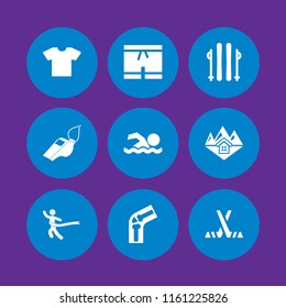 9 sports icons in vector set. swimming silhouette, whistle, t shirt silhouette and hockey illustration for web and graphic design