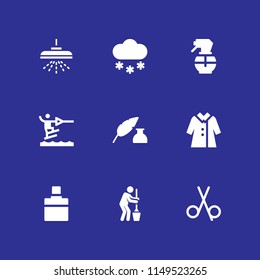 9 spray icon set with coat, hair salon and shower vector illustration for graphic design and web