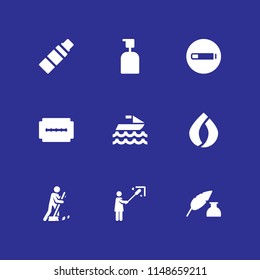 9 spray icon set with ink, jet ski and hair salon vector illustration for graphic design and web