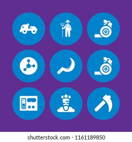 9 sprayer icons in vector set. farm, farm tractor, garden hose and control illustration for web and graphic design