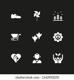 9 spring icon set with forest, flower and bird vector illustration for graphic design and web