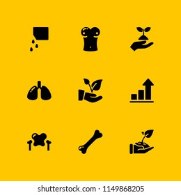9 sprout icons in vector set. seeds, hand holding up a sprout, growth and biology illustration for web and graphic design