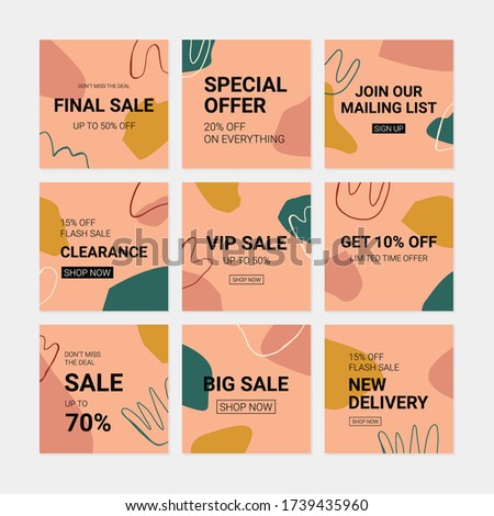 9 square creative templates for social media, mobile apps or banner design. Trendy abstract backgrounds. Vector