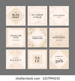 9 square layout templates for social media, mobile apps, newsletter or banner design. Social media pack.