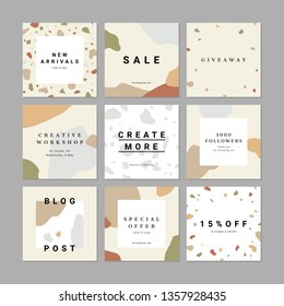 9 square layout templates for social media, mobile apps or banner design. Trendy abstract backgrounds.
