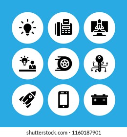 9 start icons in vector set. idea, rocket, smart key and battery illustration for web and graphic design