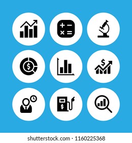 9 statistics icons in vector set. director, business and finance, graph and research illustration for web and graphic design