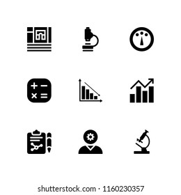 9 statistics icons in vector set. dashboard, business and finance, results and graph illustration for web and graphic design