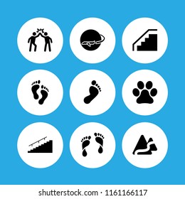 9 step icons in vector set. stair, human footprints, journey and animal paw print illustration for web and graphic design