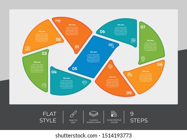 9 Step or Process Infographic With Infinity Layout and Chart Design