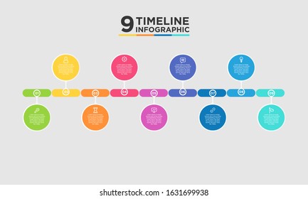 9 step timeline infographic element. Business concept with nine options and number, steps or processes. data visualization. Vector illustration.