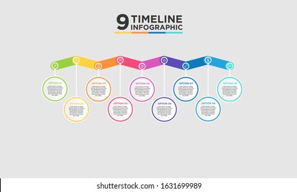 9 step timeline infographic element. Business concept with nine options and number, steps or processes. data visualization. Vector illustration.