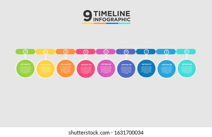 9 step timeline infographic element. Business concept with nine options and number, steps or processes. data visualization. Vector illustration.