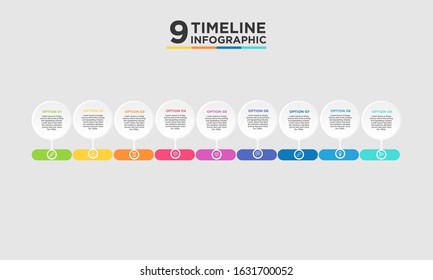 9 step timeline infographic element. Business concept with nine options and number, steps or processes. data visualization. Vector illustration.