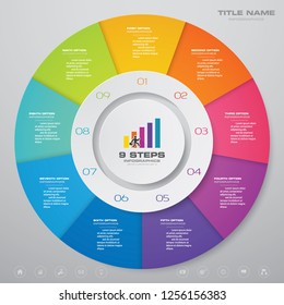 9 Steps Cycle Chart Infographics Elements For Data Presentation. EPS 10.	