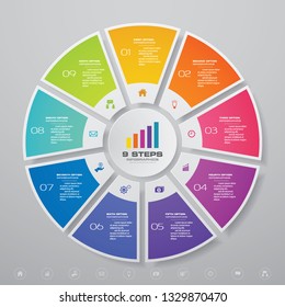 9 Steps Cycle Chart Infographics Elements. EPS 10.