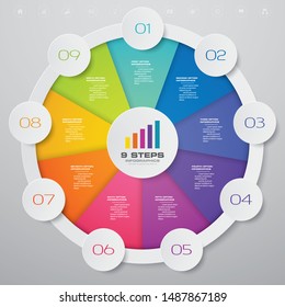 9 Steps Cycle Chart Infographics Elements For Data Presentation. EPS 10.