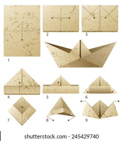 9 steps instruction how to make paper boat