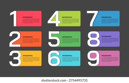 9 Steps Modern Dark Business Infographic Template for Presentation. Vector illustration.