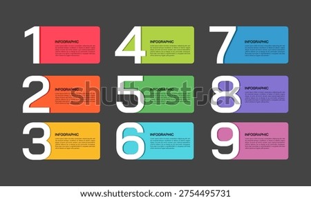 9 Steps Modern Dark Business Infographic Template for Presentation. Vector illustration.