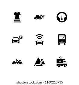 9 street icons in vector set. car, accident, journey and parked car illustration for web and graphic design