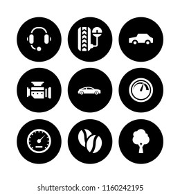 9 street icons in vector set. headphones, car, park and motor illustration for web and graphic design
