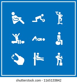 9 stretching vector icon set with exercise, wake up, rotate and fitness icons for mobile and web