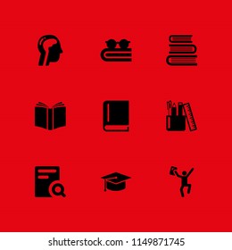 9 study icons in vector set. school, student, pen and book illustration for web and graphic design