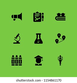 9 study icons in vector set. pen, speaker, lung and flask illustration for web and graphic design