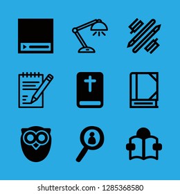 9 studying icons with class notes and owl intelligence symbol in this set