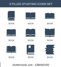9 studying icons. Trendy studying icons white background. Included filled icons such as book. studying icon for web and mobile.