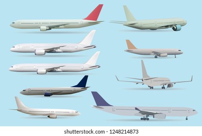 9 Style of airplane-planes isolated on the blue background in many position