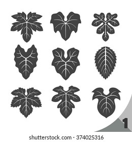 9 style shape of leaf (black & white),leaf icon