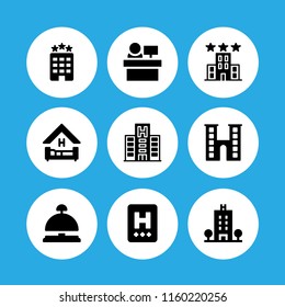 9 suite icons in vector set. bed and hotel illustration for web and graphic design