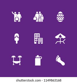 9 sun icons in vector set. beach, footprint, summer and holiday illustration for web and graphic design