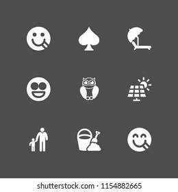 9 sun icons in vector set. solar panel, bird, spades and father and son illustration for web and graphic design