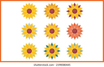 9 Sunflower SVG Printable Vector Illustration.