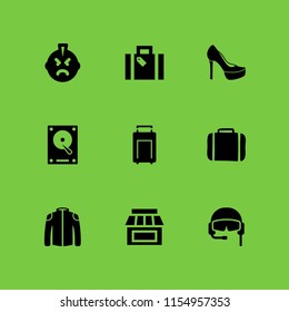 9 sunglasses icons in vector set. fashion, punk, driver and holiday suitcase illustration for web and graphic design