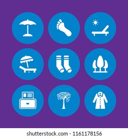 9 sunny icons in vector set. winter, sunbathing, park and footprint illustration for web and graphic design