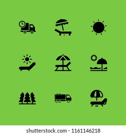 9 sunshine icons in vector set. beach, sun, truck and forest illustration for web and graphic design