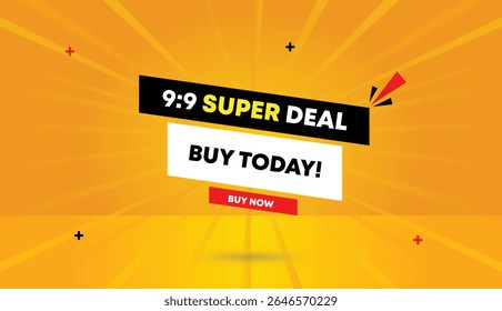 9 a 9 superdeal comprar hoje comprar agora editável web banner vetor arte modelo design com preto branco formas vermelhas com laranja amarelo abstrato fundo de negócios em impressionante 4k qualidade
