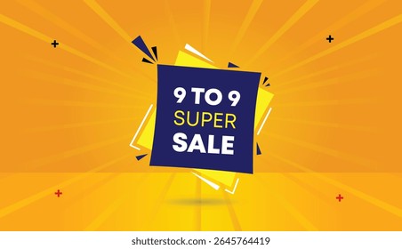 9 to 9 super sale editable web banner vector art illustration template design icon badge dark blue yellow abstract background business promotional marketing retail online campaign
