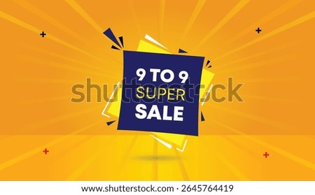 9 to 9 super sale editable web banner vector art illustration template design icon badge dark blue yellow abstract background business promotional marketing retail online campaign
