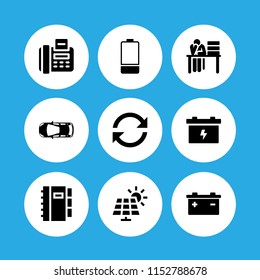 9 supply icons in vector set. desk, load, fax and solar panel illustration for web and graphic design