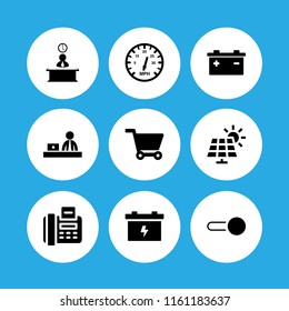 9 supply icons in vector set. switch, meter, battery and cart of ecommerce illustration for web and graphic design