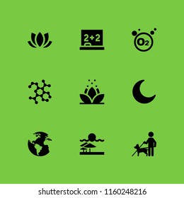 9 surface icons in vector set. lotus, oxygen, molecule and sand illustration for web and graphic design