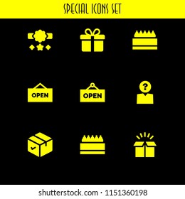 9 surprise icons in vector set. gift, unknown, gift basket and box illustration for web and graphic design
