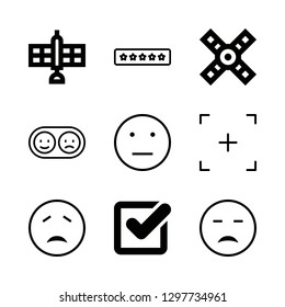 9 survey icons with emoticon neutral face outline and ratings in this set